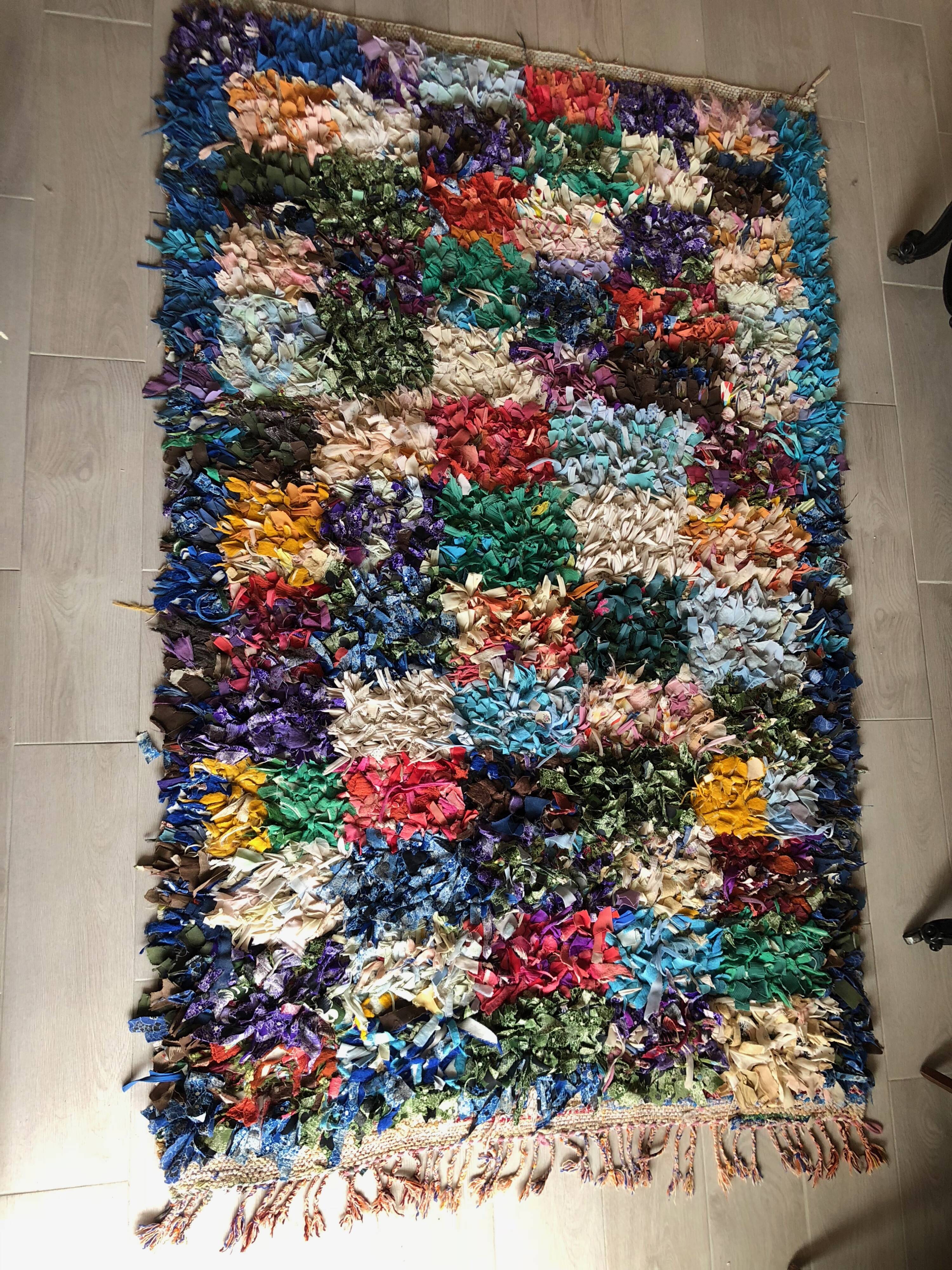 Vintage 1970s Boucherouite Moroccan Berber Square Rug - 190 x 120 cm