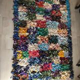 Vintage 1970s Boucherouite Moroccan Berber Square Rug - 190 x 120 cm