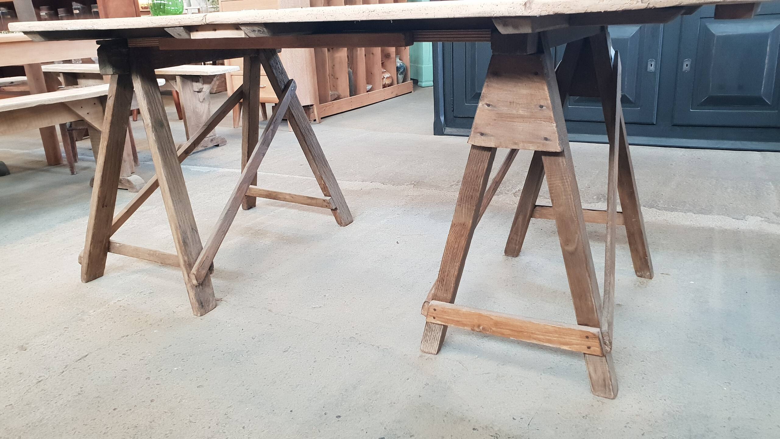 Old table on trestles