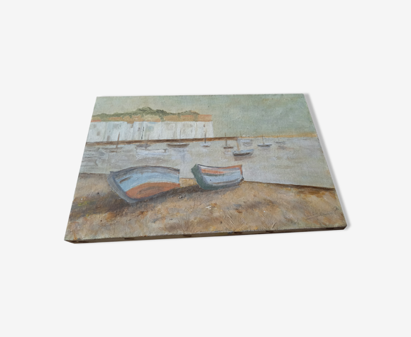 Peinture marine huile sur toile intitulé port breton belle isle en mer