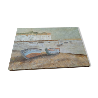 Peinture marine huile sur toile intitulé port breton belle isle en mer