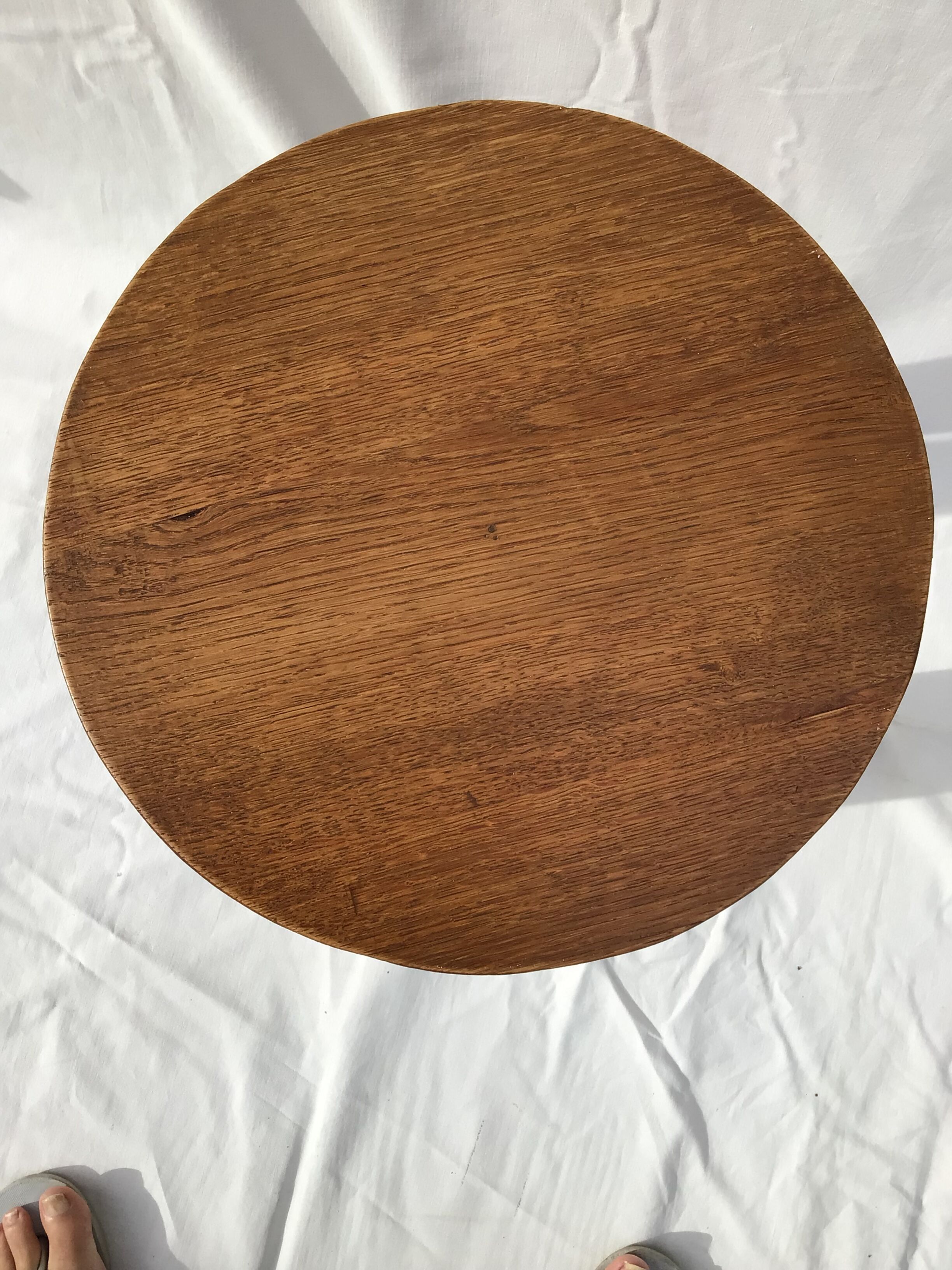 Round stool solid oak rectangular feet