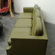 Jansen Olive green leather sofa France 1970