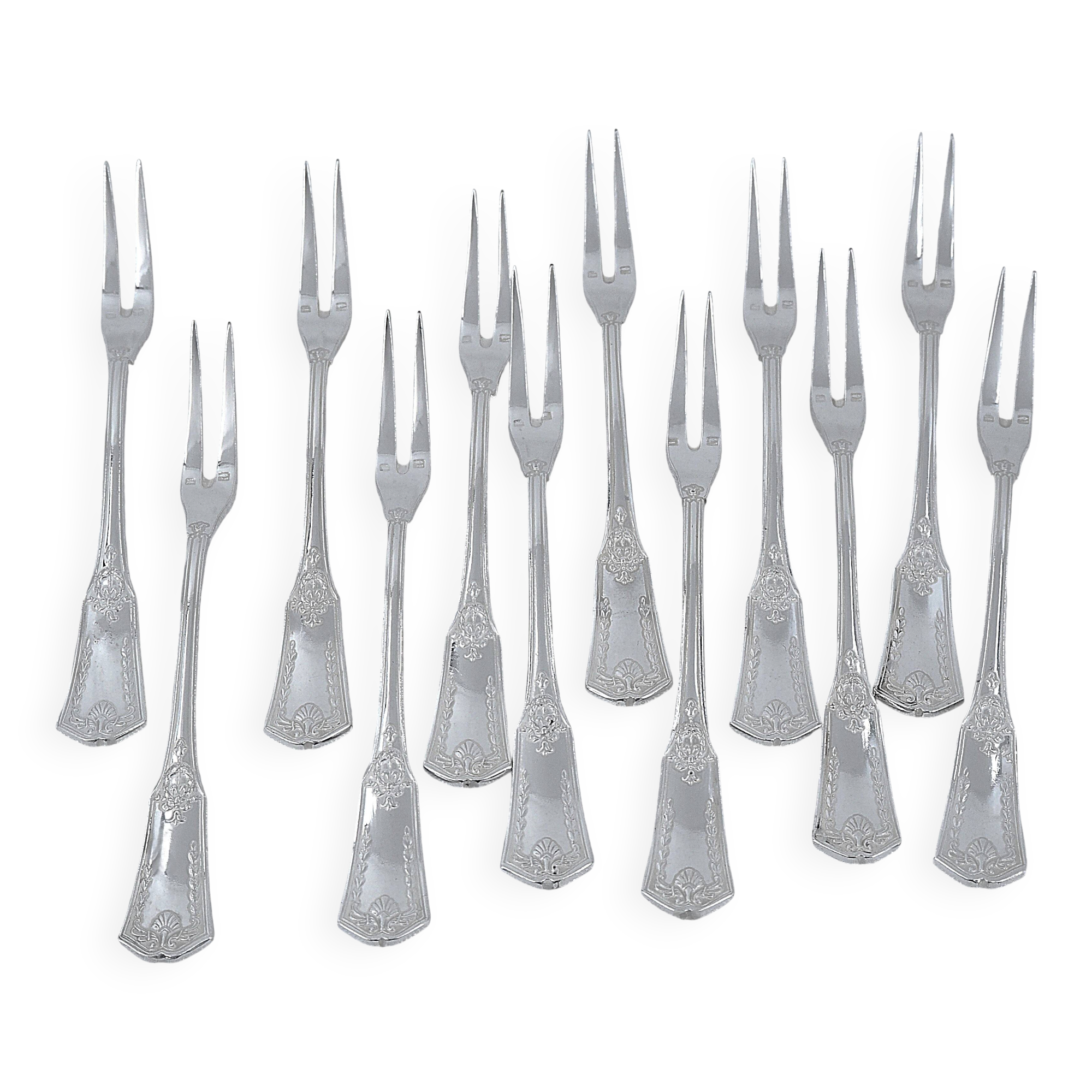 Sfam Empire Without Restraint, 12 snail forks, seafood in silver-plated metal.