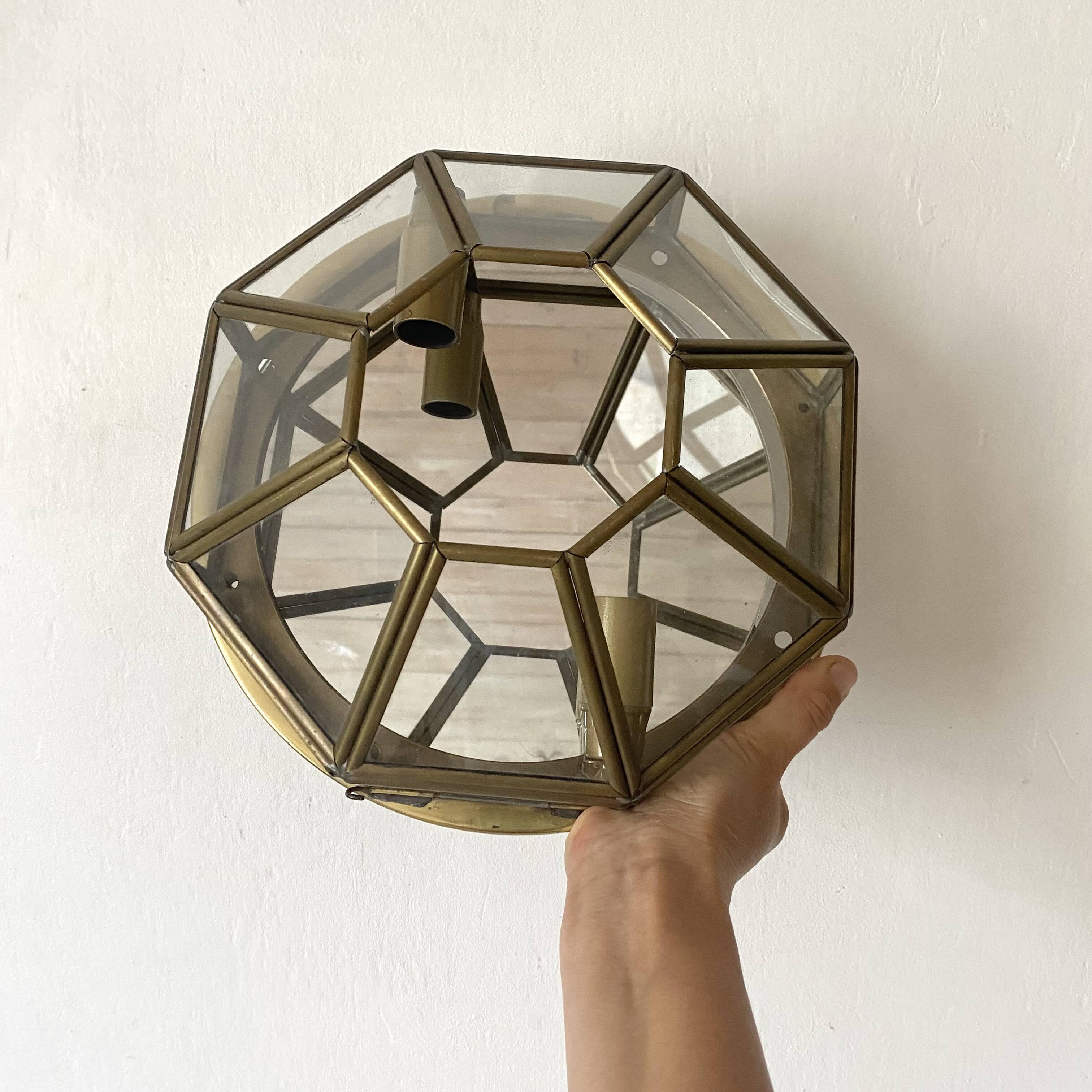 Faceted glass and brass ceiling light