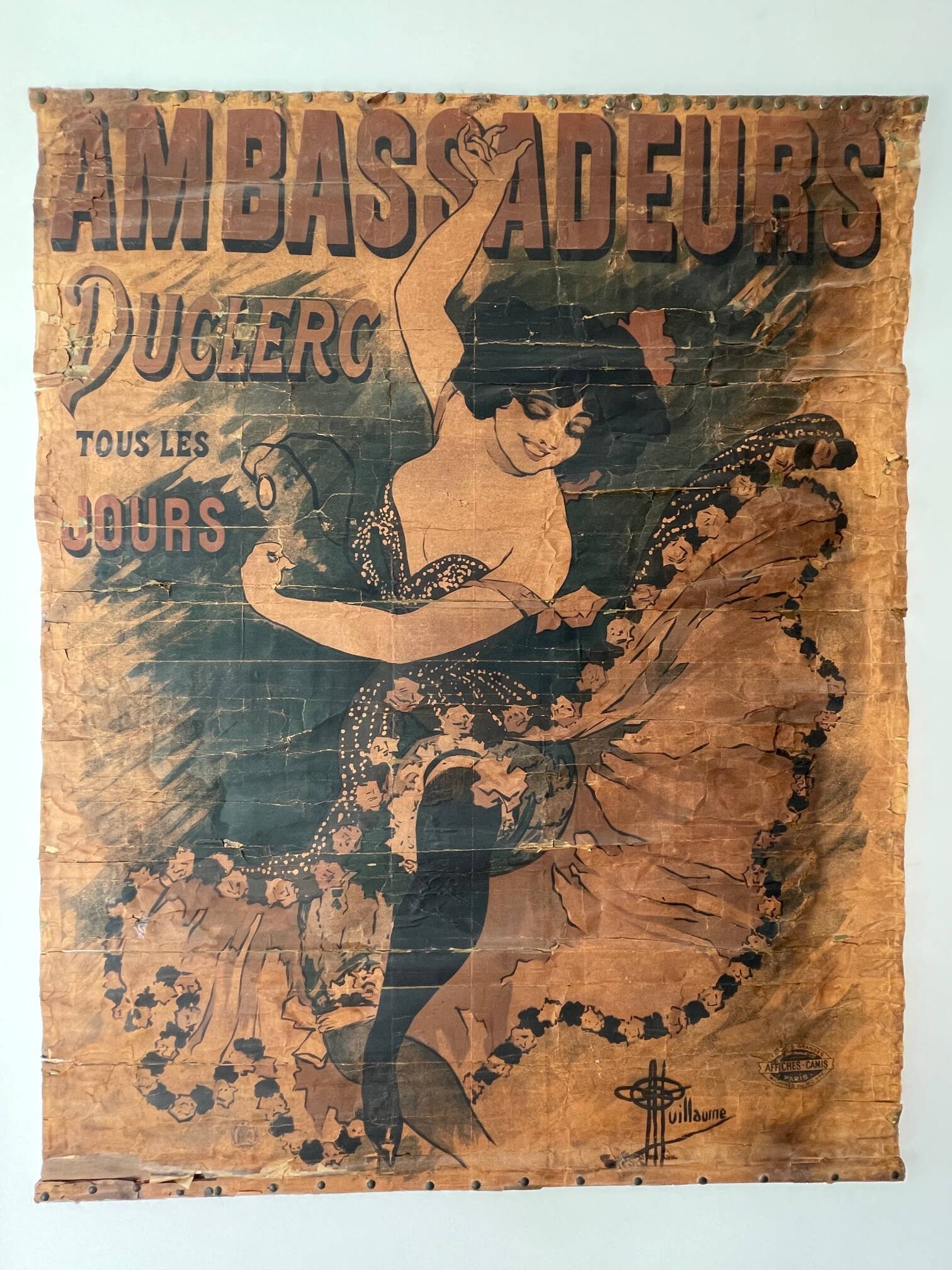 Affiche ancienne des années 1890 par Guillaume. Affiches - Camis Paris. Ambassadeurs Duclerc tous les Jours