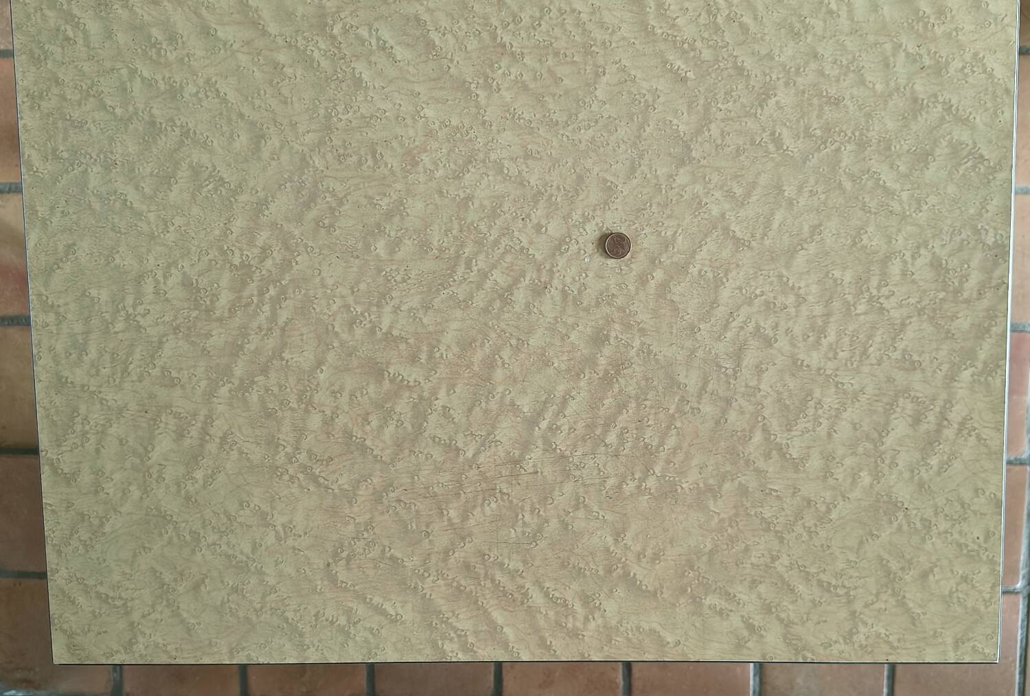 Vintage bistro table with compass legs, formica, beech, 50 x 70.