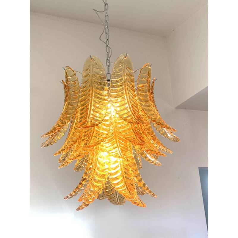 Contemporary Italian Amber “Felci” Murano Glass Chandelier