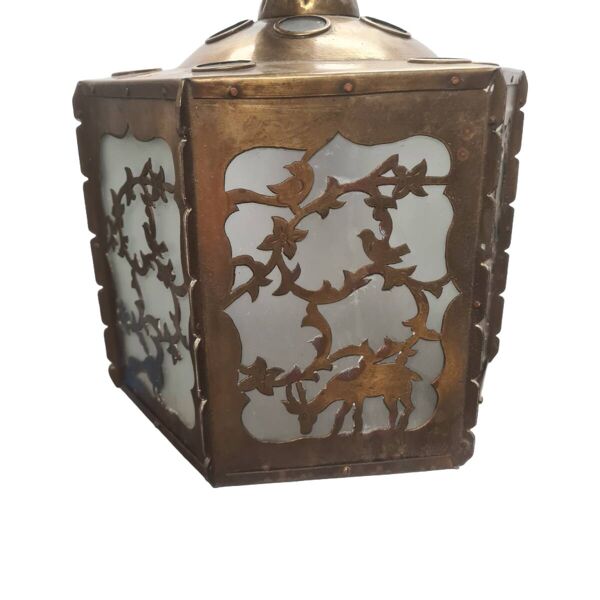 Lampe à suspension antique en laiton scié ajouré, début des années 1900