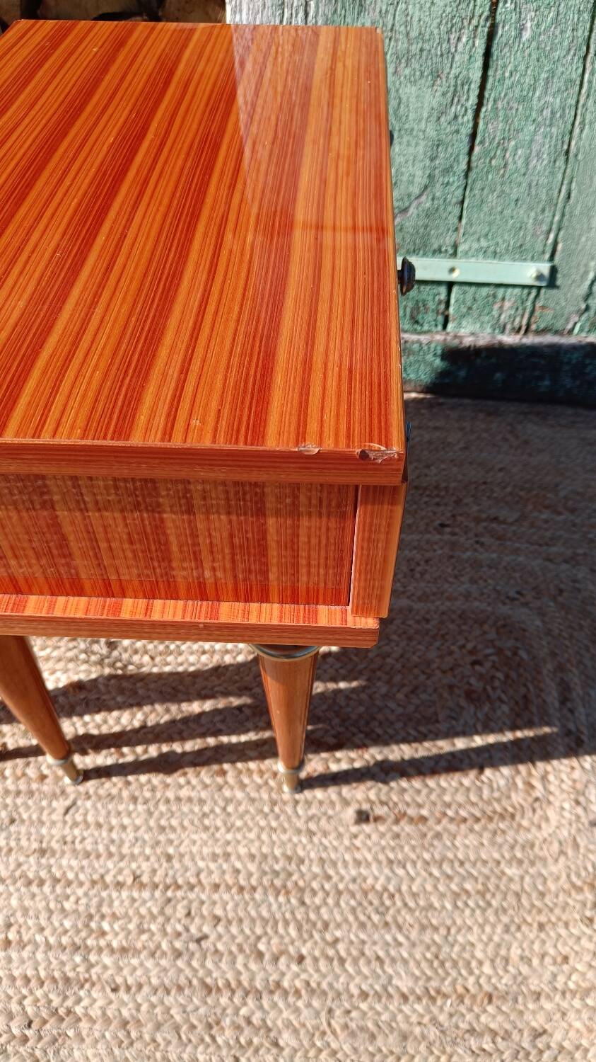 Pair of cherry wood marquetry bedside tables