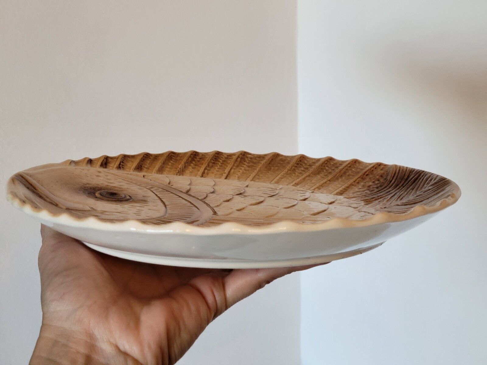 6 flat plates fish décor in slurry Sarreguemines vintage