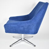 Vintage cord armchair shell, Deutsche democratic republic, ddr, 1960s, blue, chrome