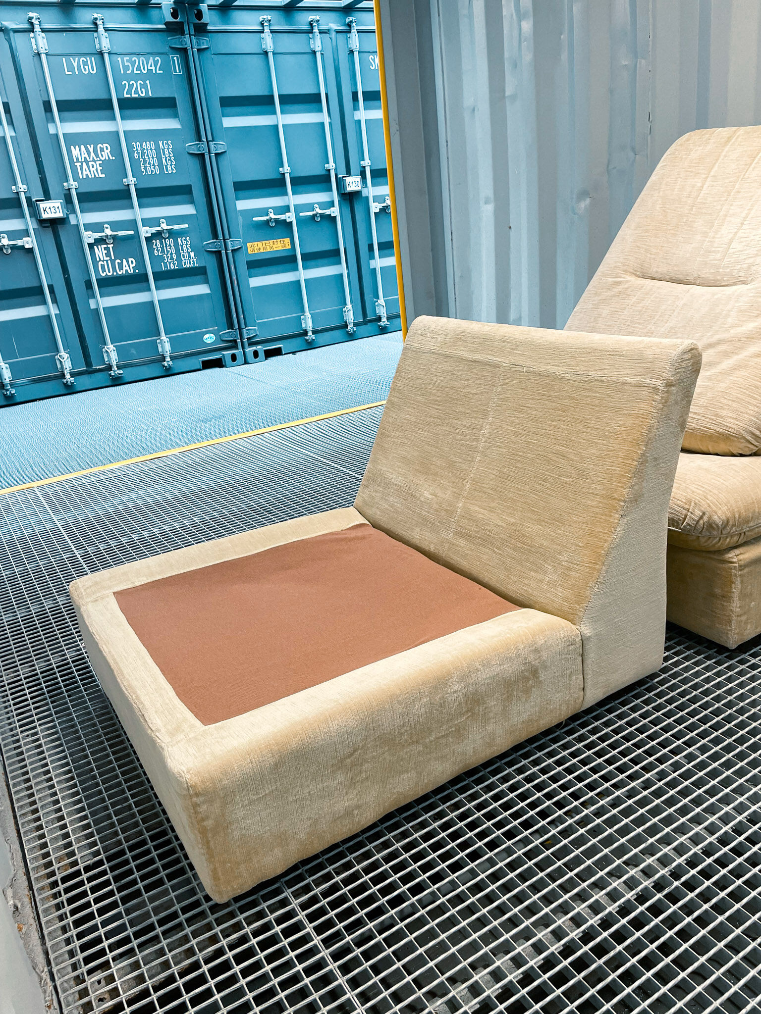 Pair of vintage beige velvet chairs