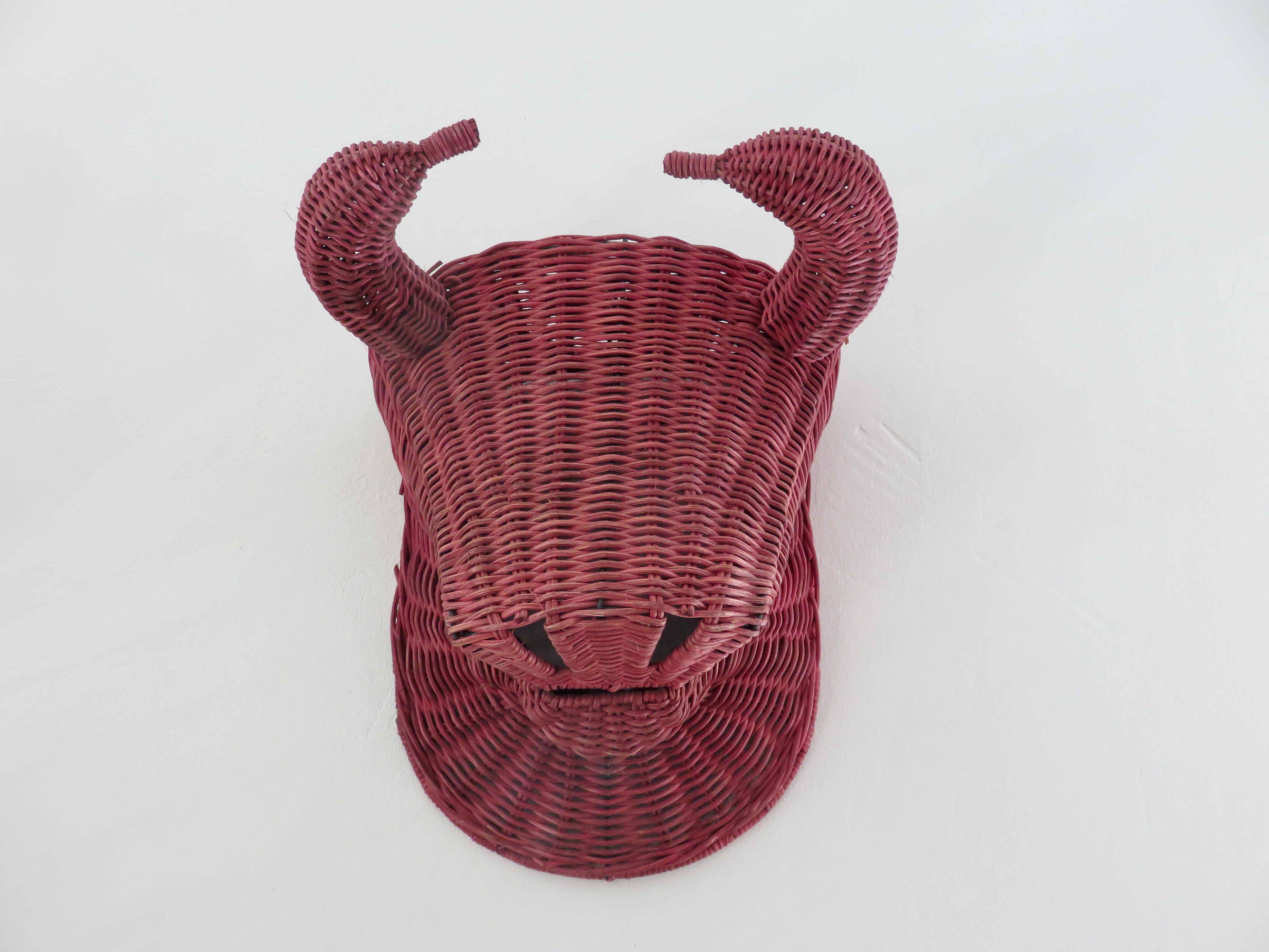 Bull head, minotaur in rattan 60s 70s