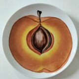 5 hand-painted dessert plates with stylised fruit designs.