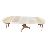 Table à manger ronde pied central extensible décapée en bois massif 3 rallo