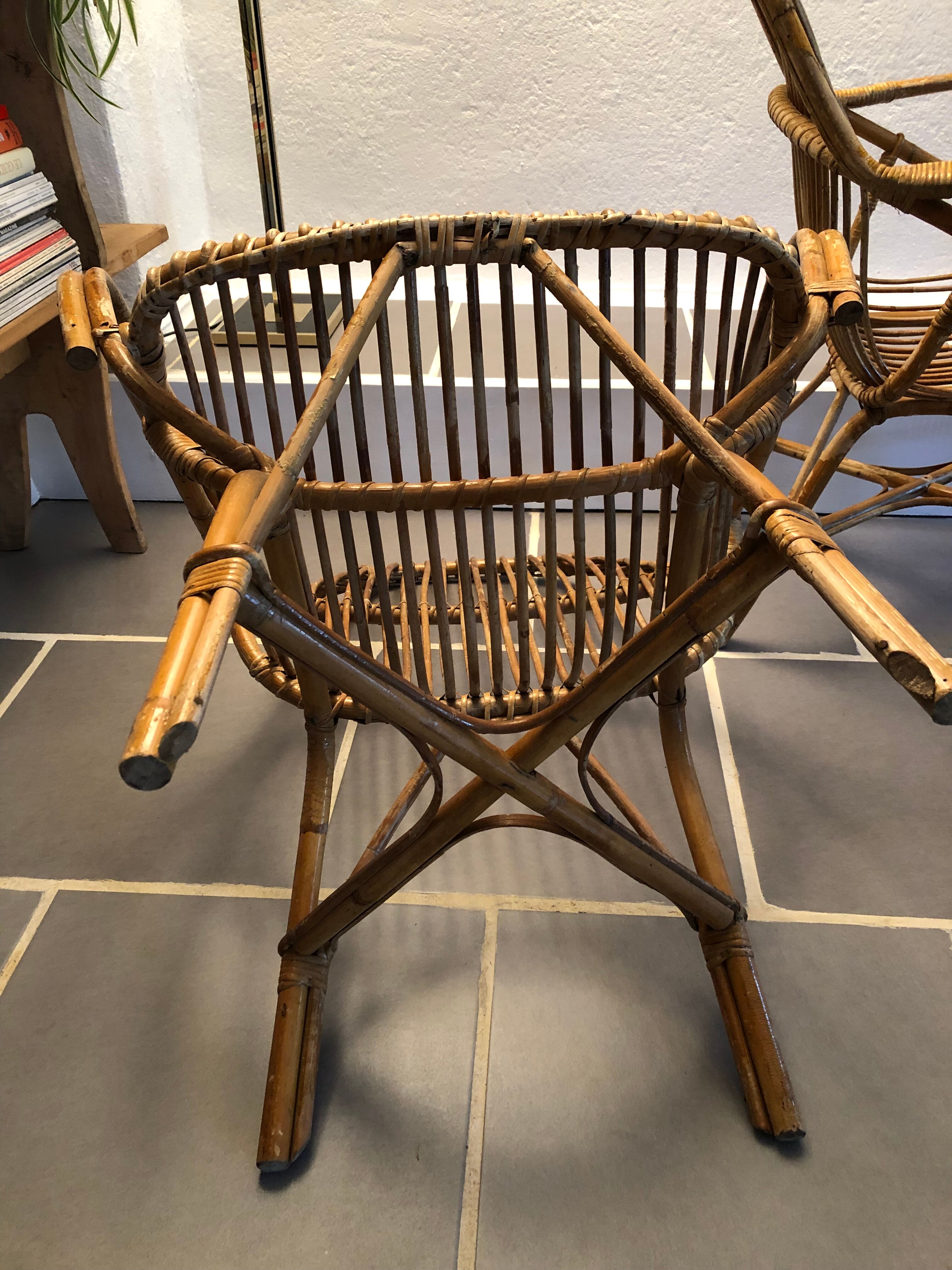 Pair of vintage rattan armchairs