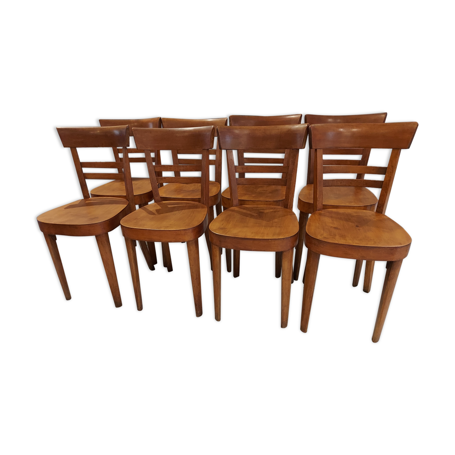 Suite of 8 chairs of Bistrot art deco Fischel 1950s