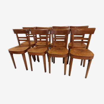 Suite of 8 chairs of Bistrot art deco Fischel 1950s