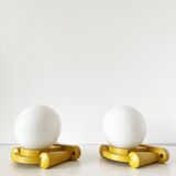 Pair of Tissot wall lights in wood and opaline globe, 1960
