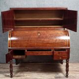 Parisian roll-top desk from the Charles X period in mottled mahogany