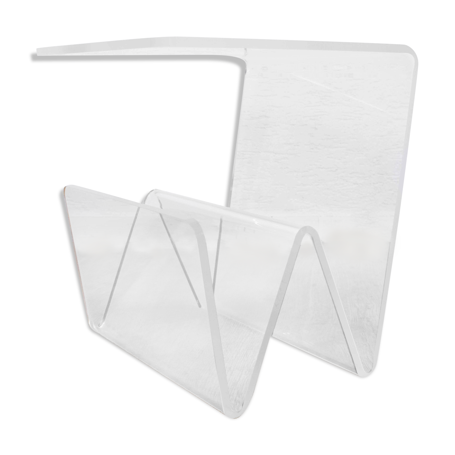 Plexiglas sofa end magazine holder