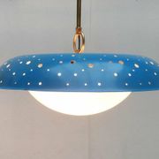 Perforated metal pendant lamp in mid-century style attributed to Ernest Igl for Hillebrand Leuchten, 1960s.