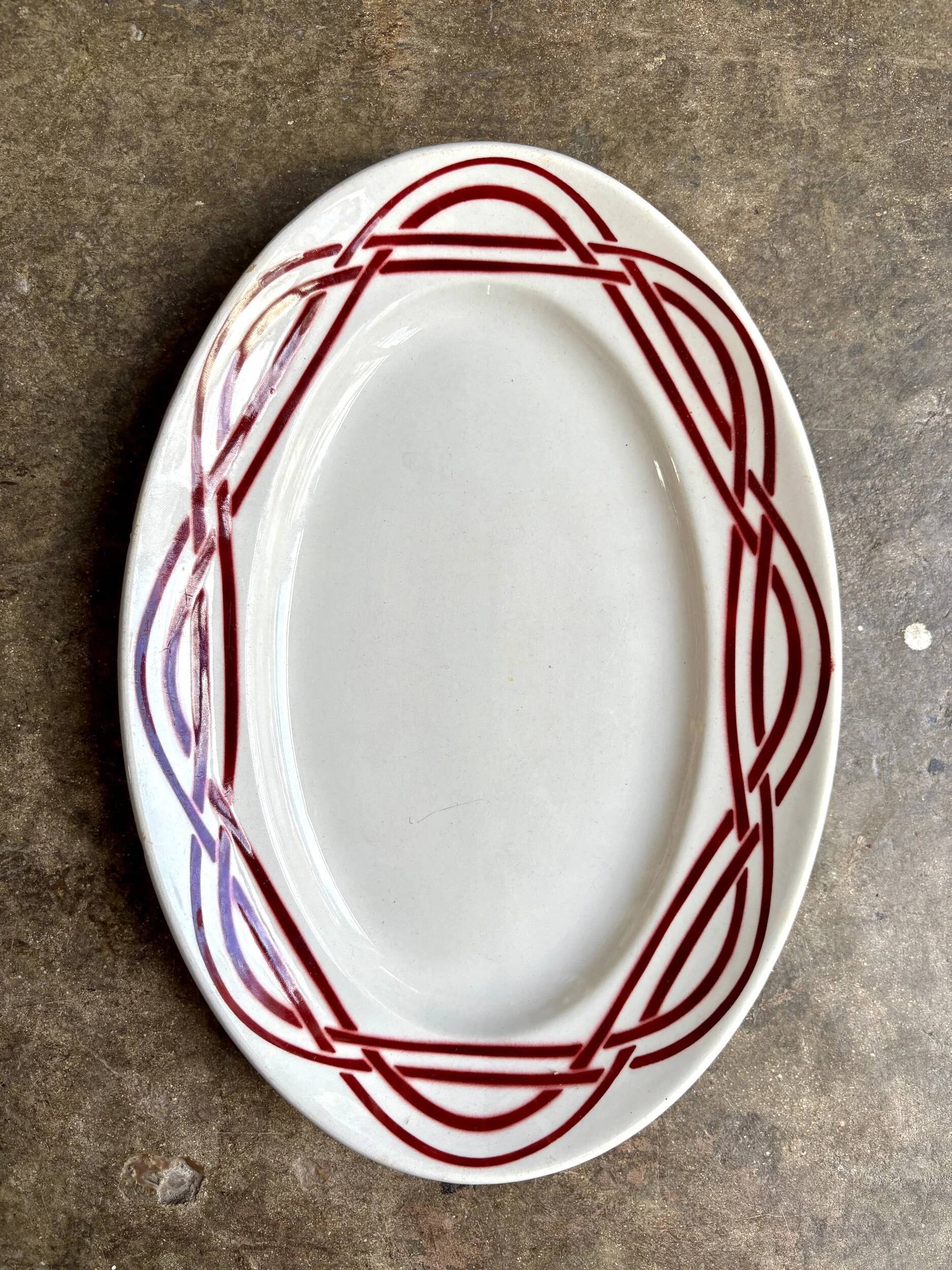 Oval dish in burgundy ironstone