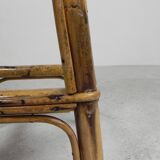 Bamboo bar stool with leatherette seat in cow print, 1950s