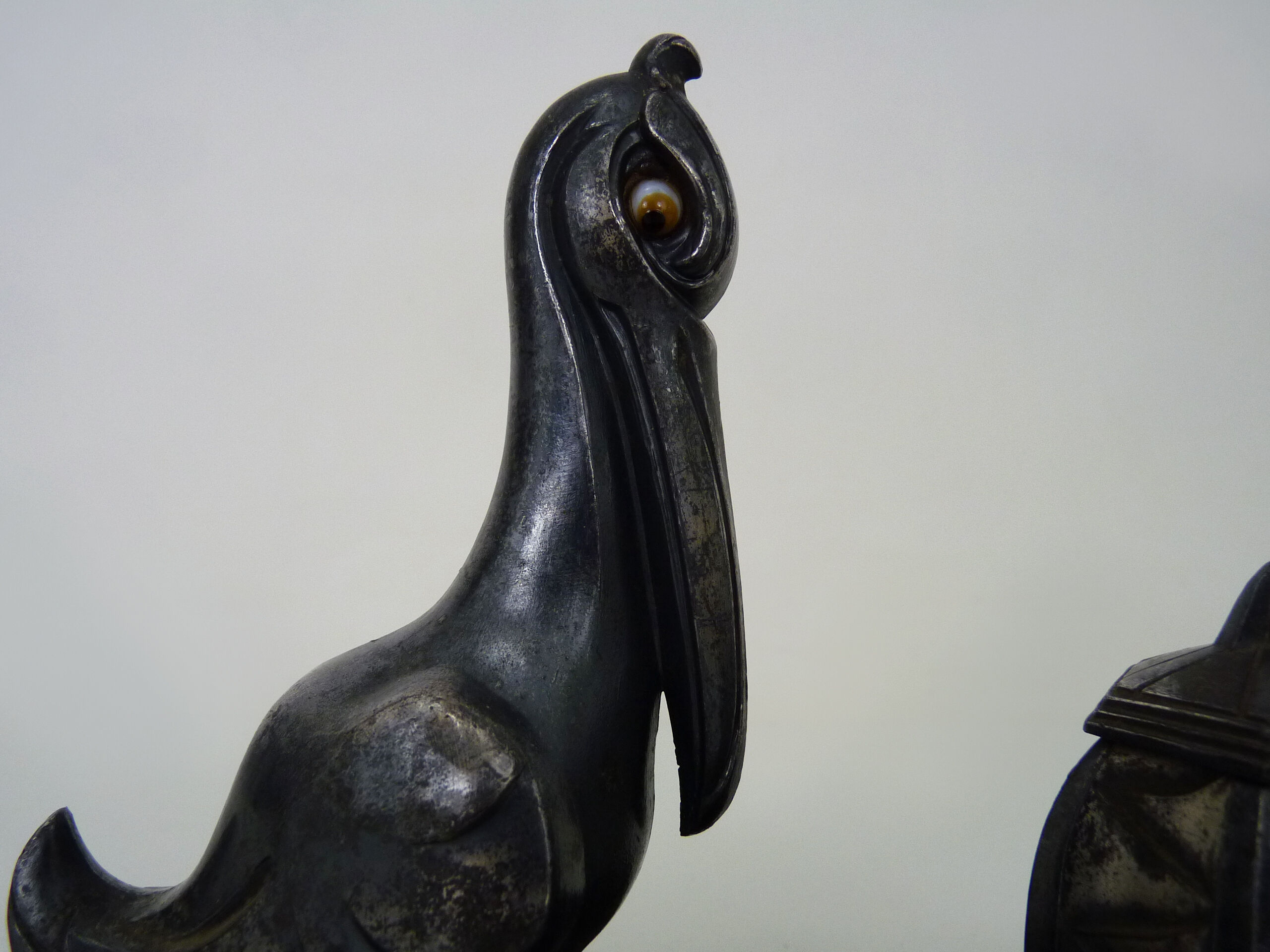 Regulated inkwell and marble signed Franjou pelican art deco
