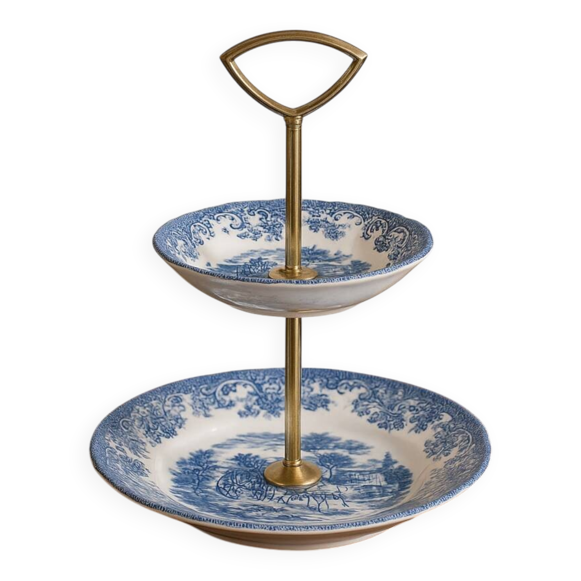 Johnson Bros. Two-Tier Serving Dish – “Coaching Scenes” – Blue English Earthenware