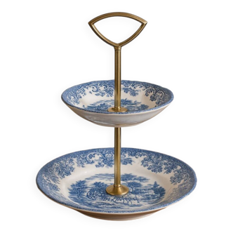 Johnson Bros. Two-Tier Serving Dish – “Coaching Scenes” – Blue English Earthenware