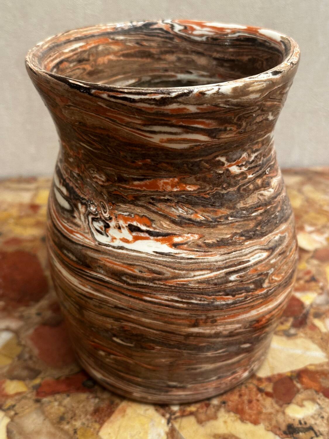 Small Vintage Marbled Terracotta Vase signed Bethany H 15.5 cm