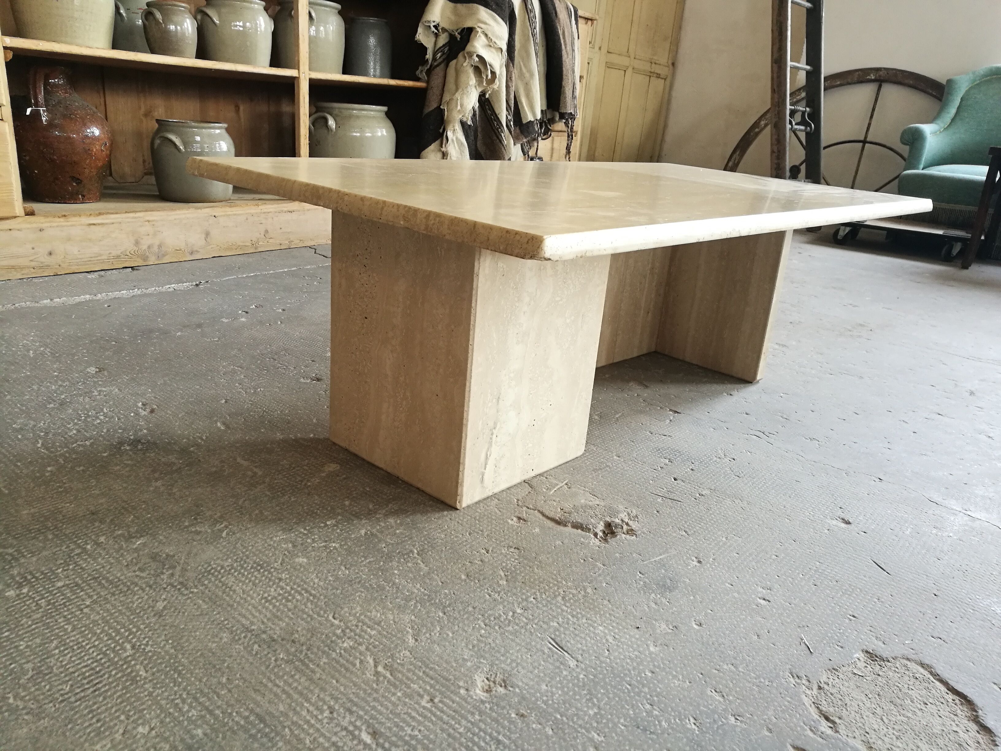 Rectangular travertine coffee table