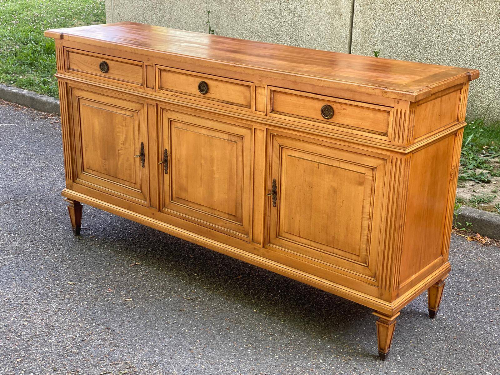 Louis XVI solid oak sideboard with 3 doors and 3 drawers, 175 cm