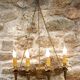 French medieval gold hand forged wrought iron 4 light hanging wall light 3894