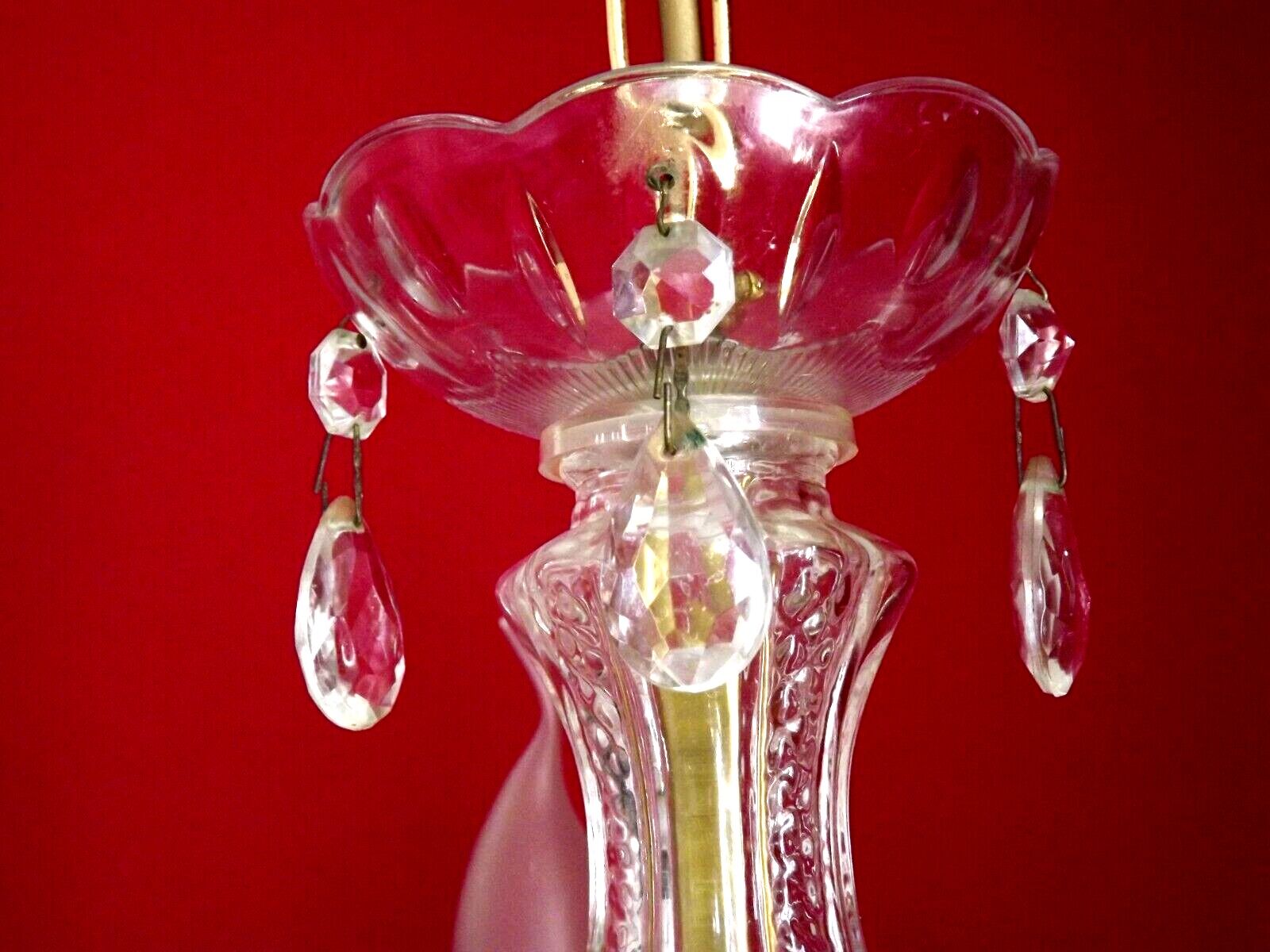 Vintage french metal crystal and glass 5 arm paris chic style chandelier 4228