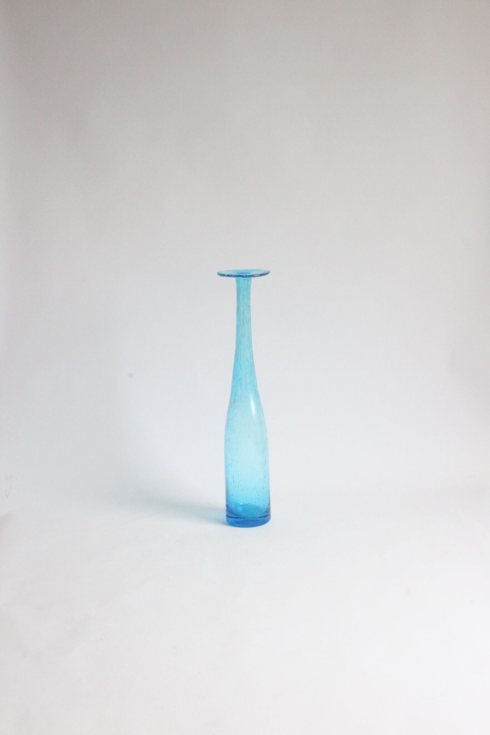 Vintage handblown blue bubble glass bottle vase