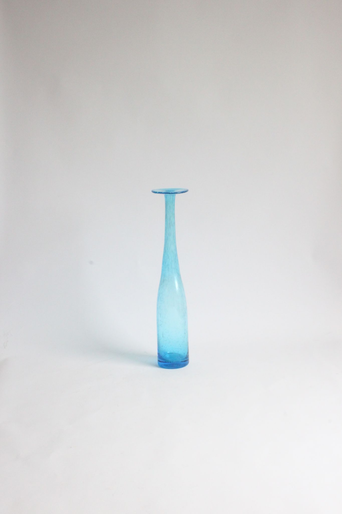 Vintage handblown blue bubble glass bottle vase