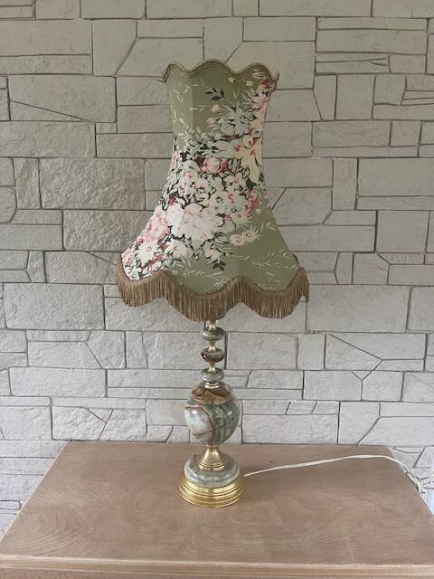 Antique floor lamp with shade, onyx marble, lamp and floral motif, Italy
