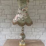 Antique floor lamp with shade, onyx marble, lamp and floral motif, Italy