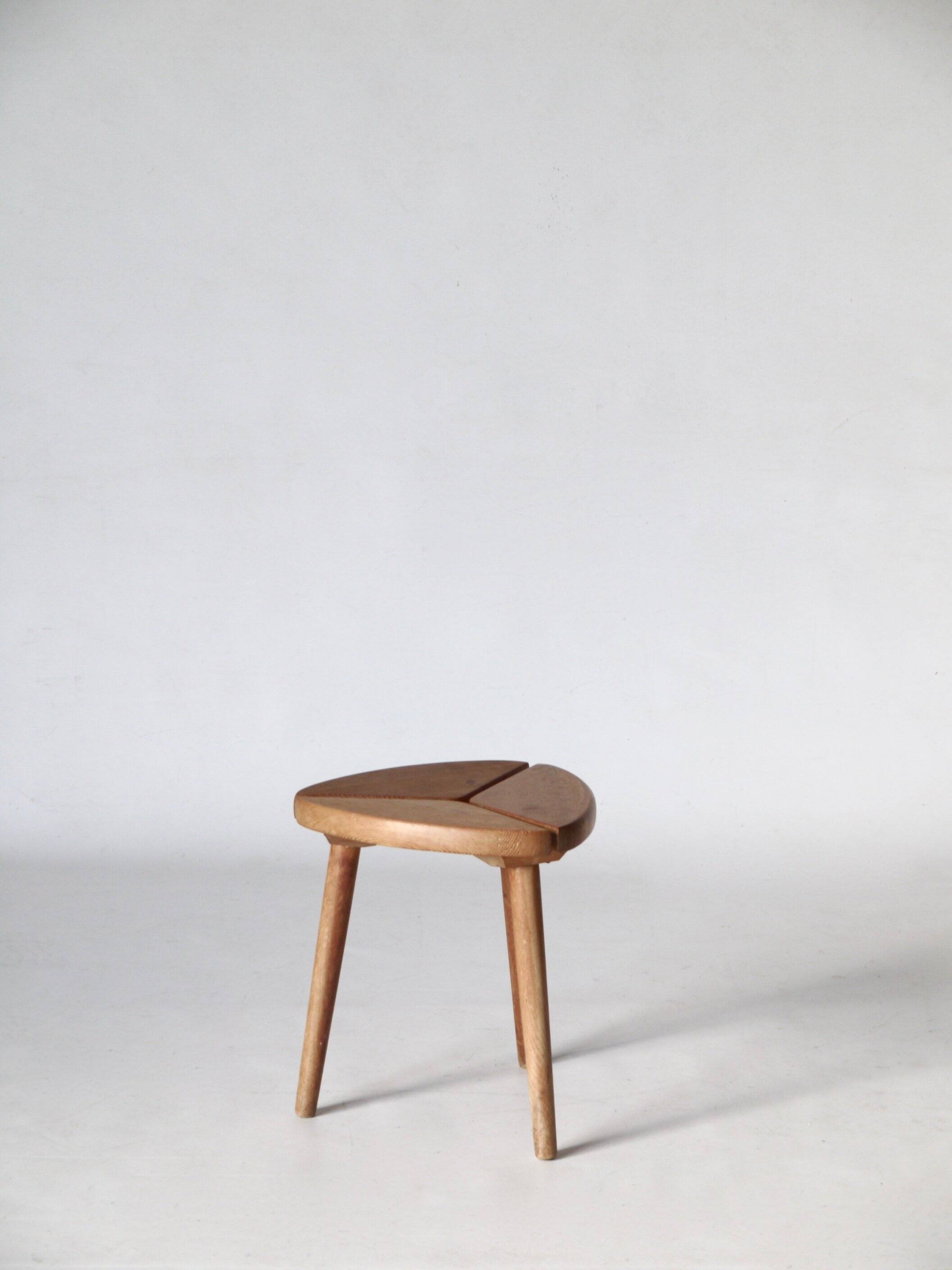 Scandinavian Tripod Pinewood and Beech Stool, 1950s