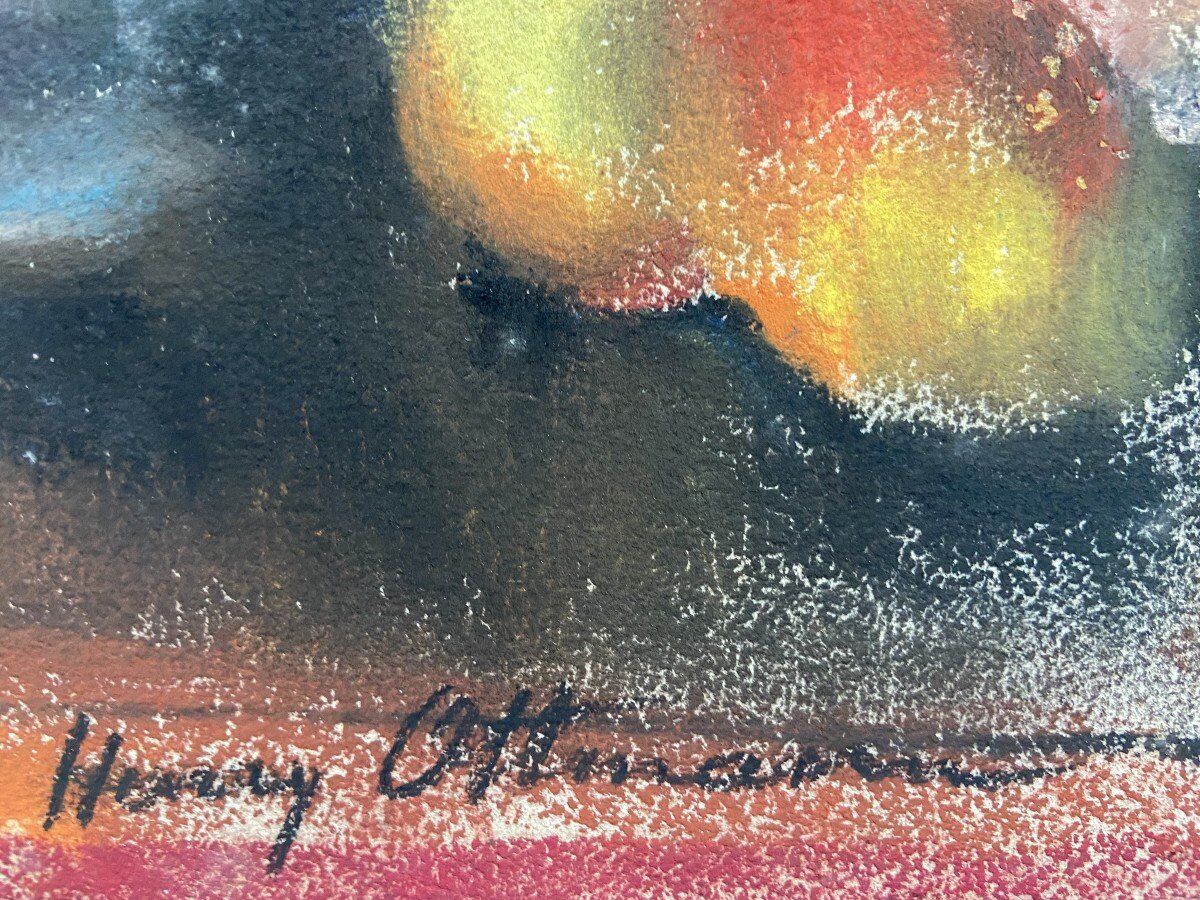 Still life with lamp, signed pastel