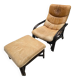 Vintage camel leather lounge chair with ottoman – wooden frame – 1970s