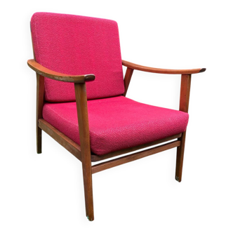 Fauteuil scandinave en tissu rouge, vers 1960