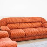 Vintage living room, club style, composed of a 3-seater sofa and 2 armchairs, 1970s