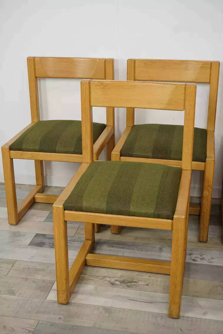 Set of 6 modernist chairs in wood and fabric from the 60s