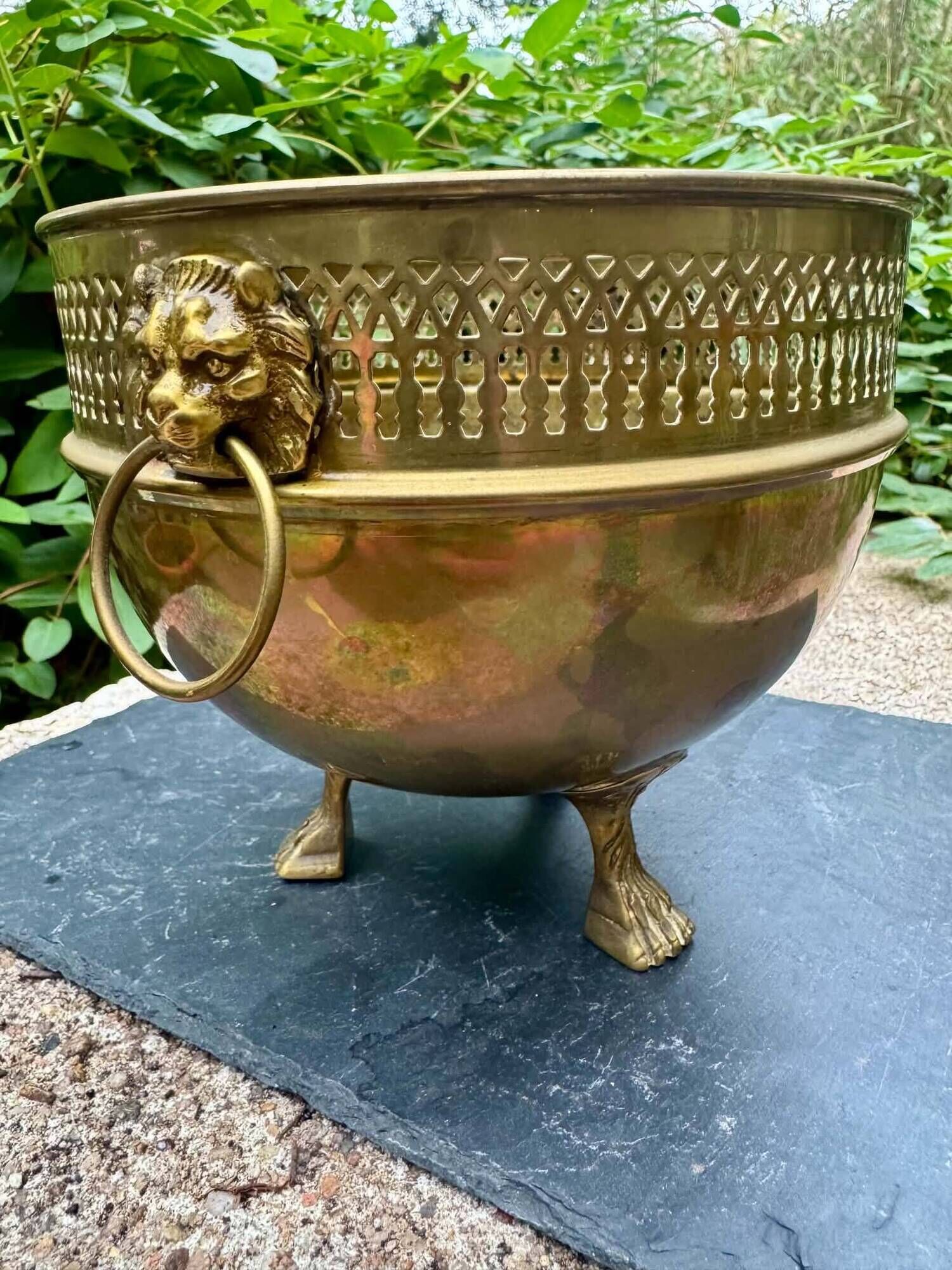 Brass lion jardinière Art Nouveau