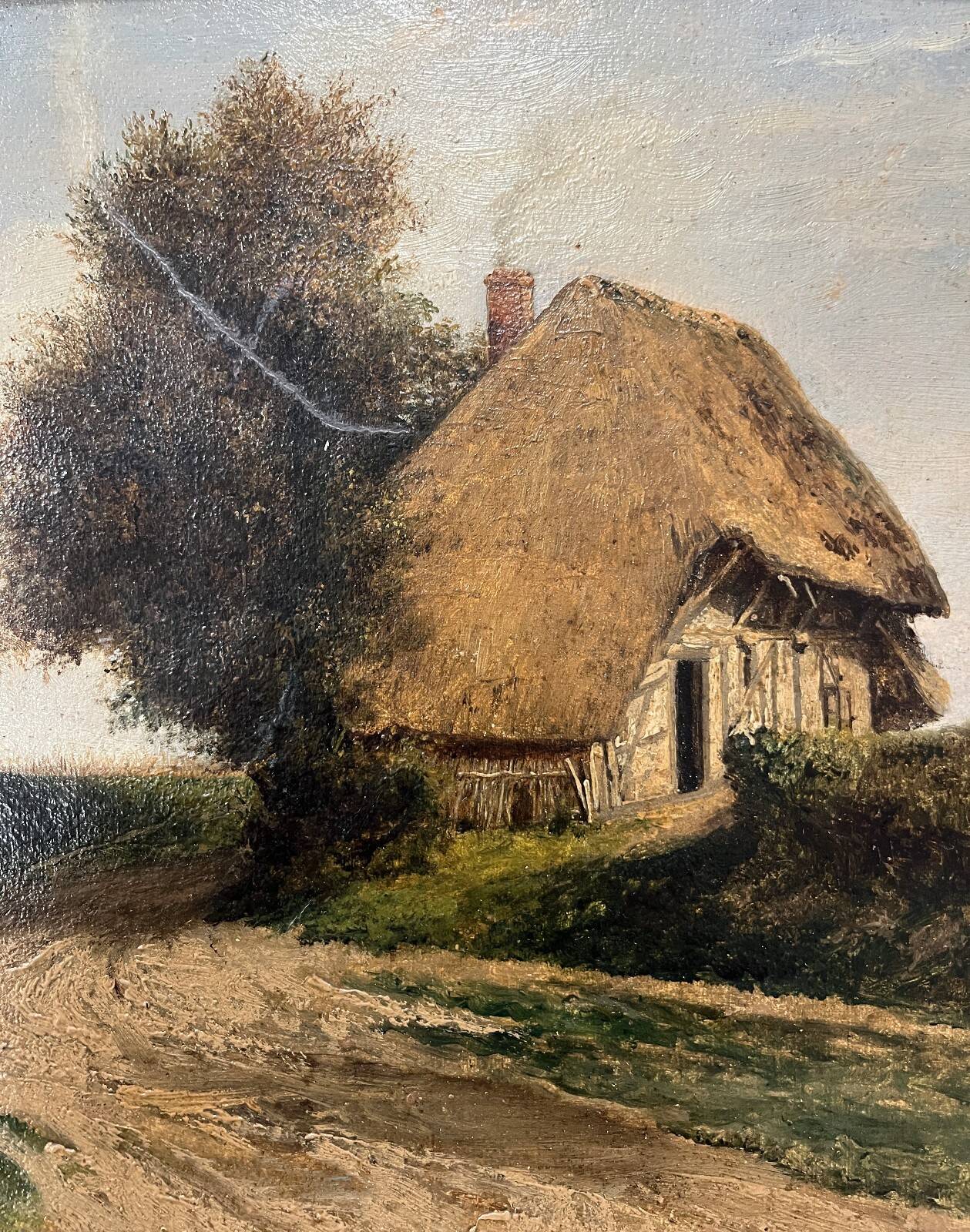 Tableau HST "Cottage by the roadside" calvary Brittany 19th century