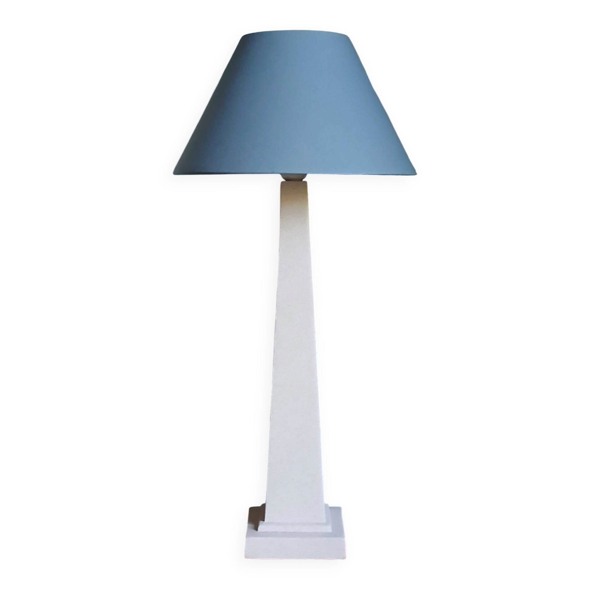 Obelisk lamp with stone effect & deep blue-grey shade, circa 1980.
